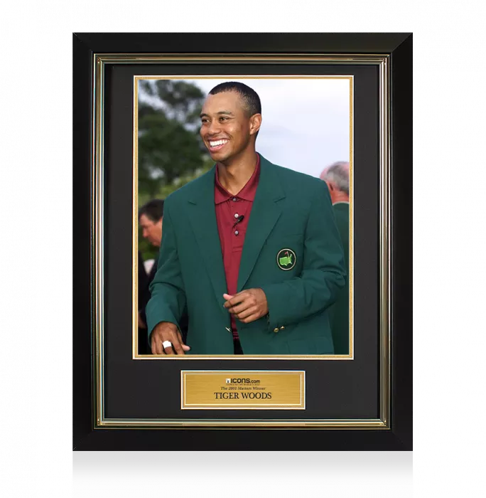UNSIGNED Tiger Woods Masters Trophy Framed Photo - The 2001 Masters Winner