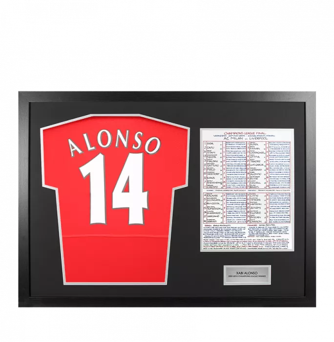 UNSIGNED Xabi Alonso Liverpool FC 2005 UEFA Champions League Commentary Chart Tribute Frame