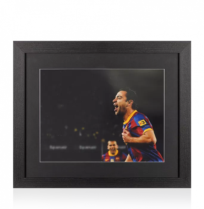 UNSIGNED Xavi Photo In Black Wooden Frame: FC Barcelona Celebration