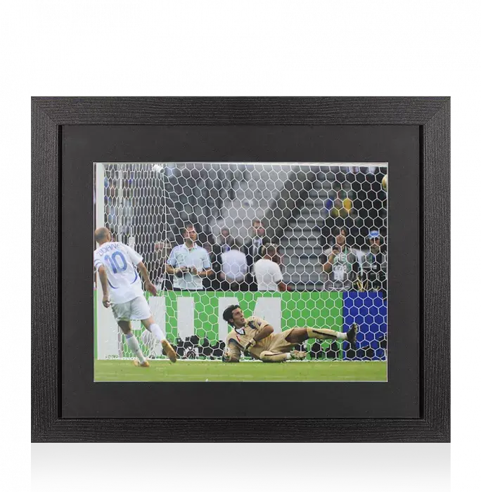 UNSIGNED Zinedine Zidane Photo In Black Wooden Frame: Penalty vs Italy