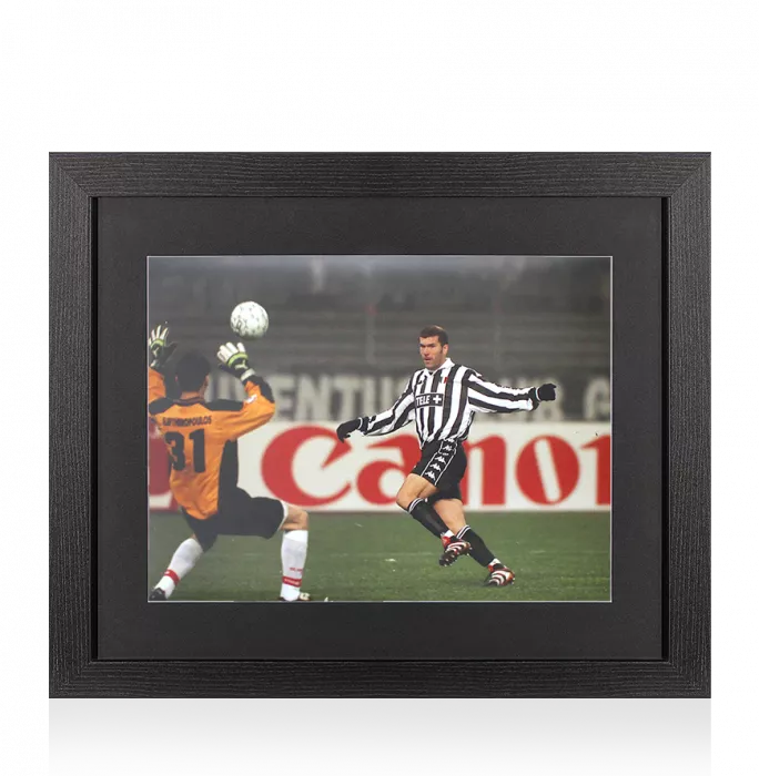 UNSIGNED Zinedine Zidane Photo In Black Wooden Frame: Juventus Goal