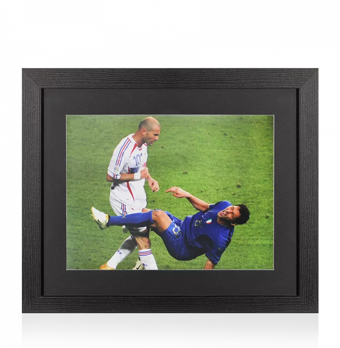 UNSIGNED Zinedine Zidane Photo In Black Wooden Frame: Materazzi Headbutt