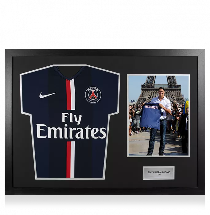 UNSIGNED Zlatan Ibrahimovic Paris Saint-Germain Home Shirt In Tribute Frame