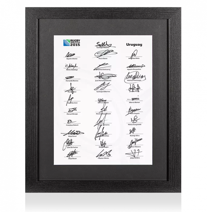 Uruguay Rugby World Cup 2015 Squad Signed Card In Black Wooden Frame: Signed By 31