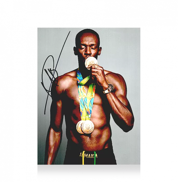 Usain Bolt Signed Photo: 3x 2016 Olympic Golds