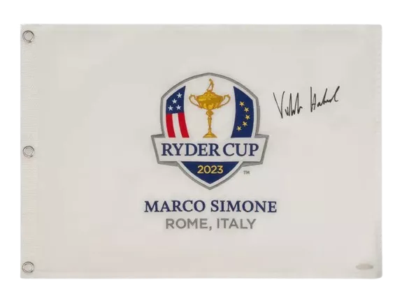 Viktor Hovland Signed 2023 Ryder Cup Pin Flag