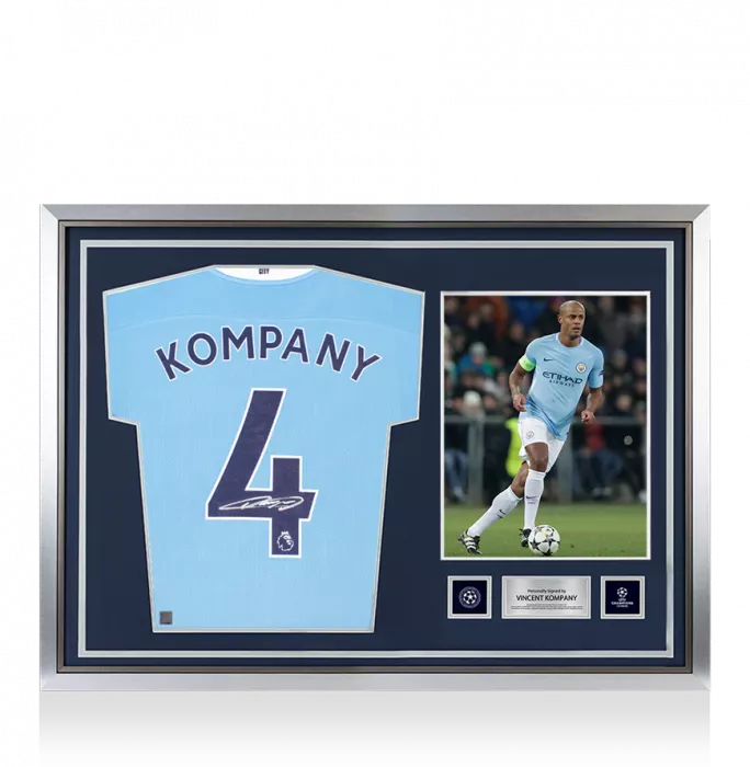 Vincent Kompany Official UEFA Champions League Back Signed And Hero Framed Manchester City 2020-21 Home Shirt