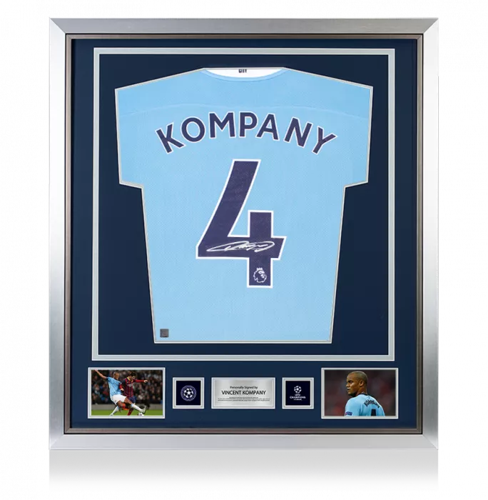 Vincent Kompany Official UEFA Champions League Back Signed And Framed Manchester City 2020-21 Home Shirt