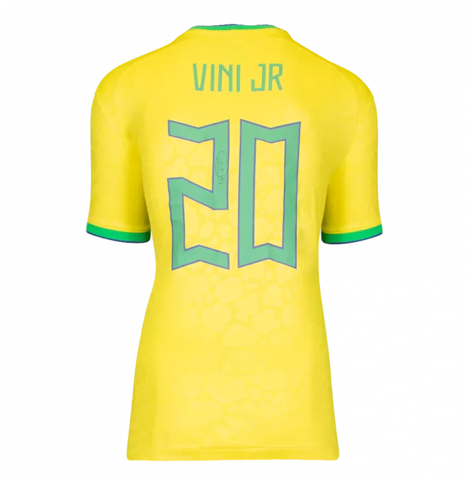 Vinicius Jr Back Signed Brazil 2022 Home Shirt With Fan Style Numbers In Classic Frame