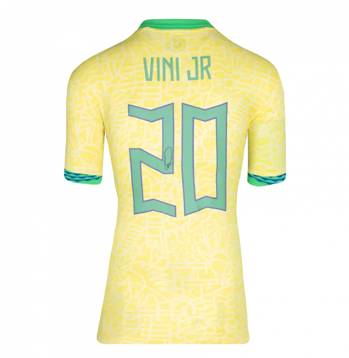 Vinicius Jr. Back Signed Brazil 2024 Home Shirt With Fan Style Numbers In Classic Frame