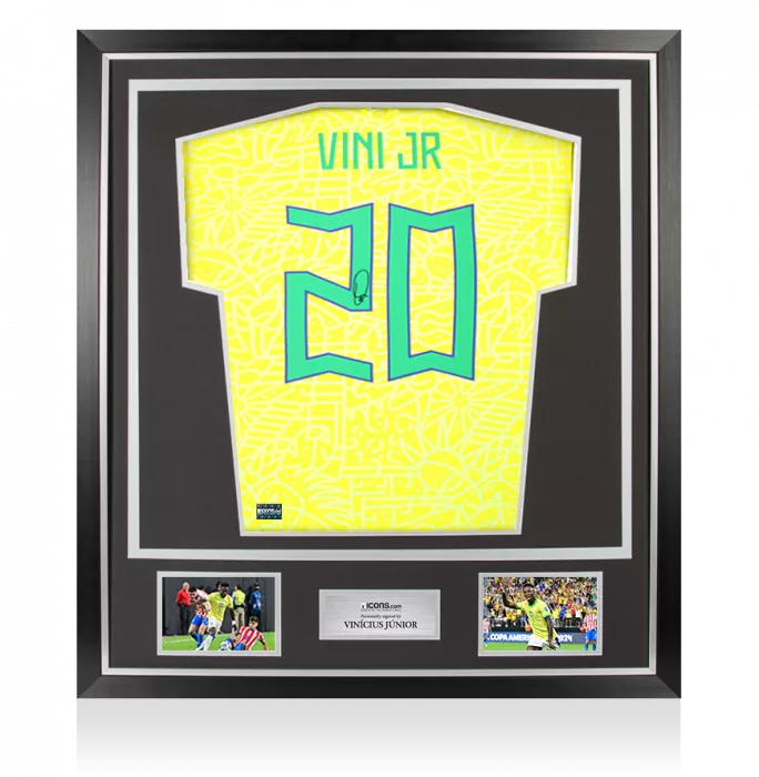 Vinicius Jr. Back Signed Brazil 2024 Home Shirt with Fan Style Numbers In Classic Frame
