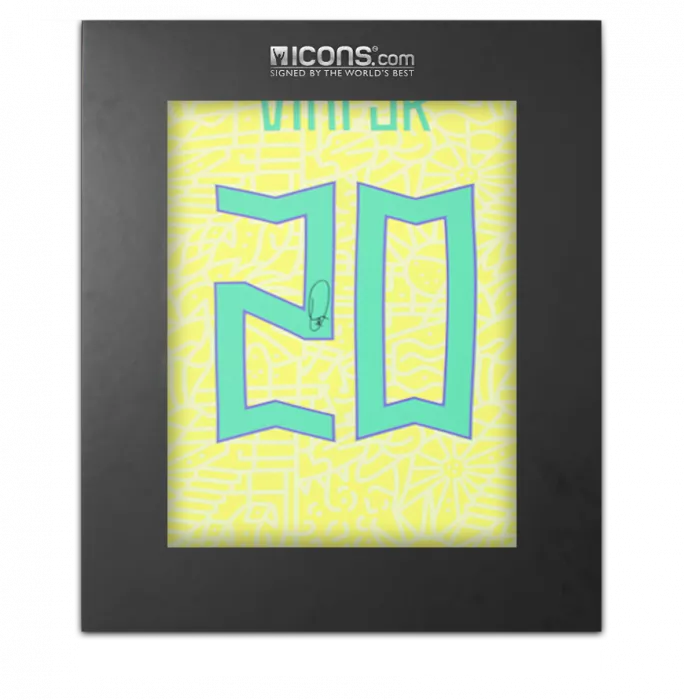 Vinicius Jr. Back Signed Brazil 2024 Home Shirt with Fan Style Numbers In Deluxe Packaging