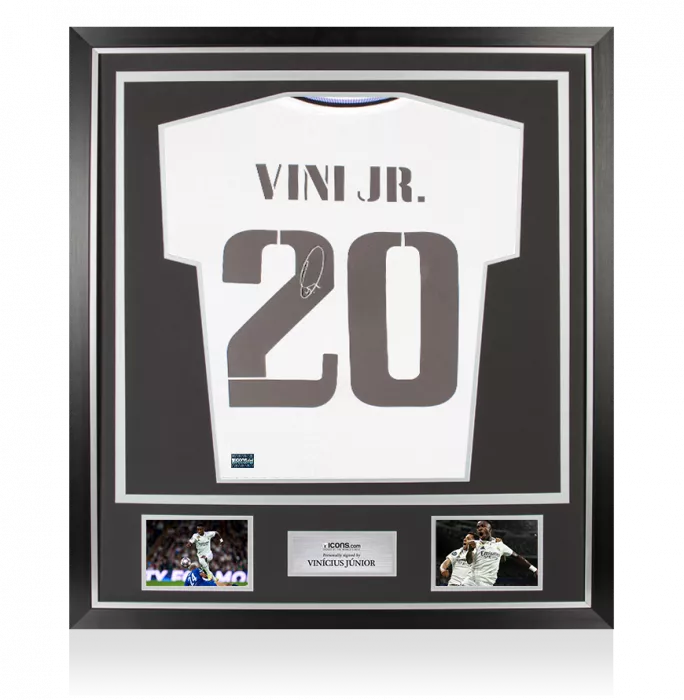 Vinicius Jr Back Signed Real Madrid 2022-23 Home Shirt In Classic Frame