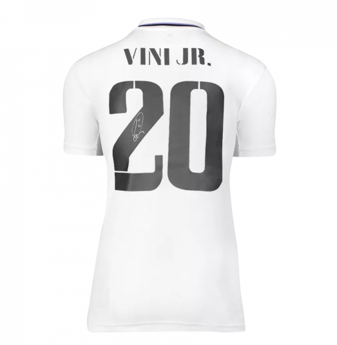 Vinicius Jr Back Signed Real Madrid CF 2022-23 Home Shirt With Fan Style Numbers In Classic Frame