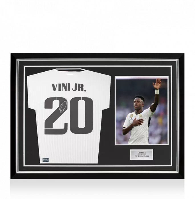 Vinicius Jr Back Signed Real Madrid Icon Shirt In Hero Frame: Option 1