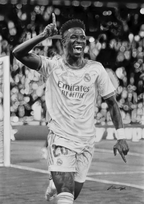 Vinicius Jr Back Signed Real Madrid Modern Home Shirt And Original Artwork In Hero Frame: Limited Edition 1/1