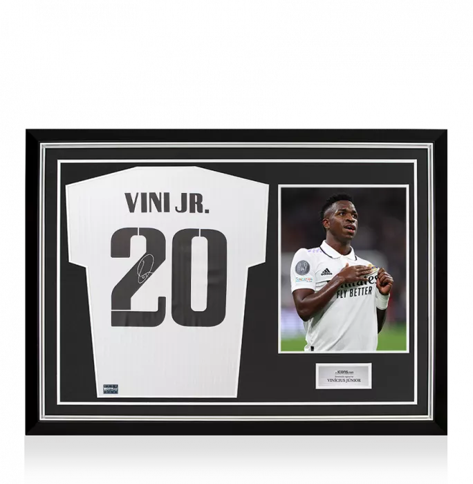 Vinicius Jr Back Signed Real Madrid Modern Home Shirt In Hero Frame: Option 1