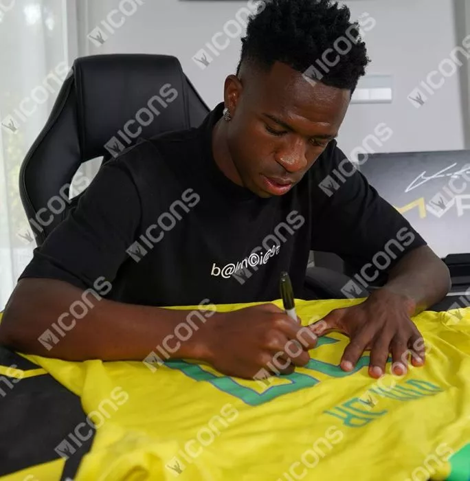 Vinicius Jr. Official Ballon D'Or™ Back Signed And Hero Framed Brazil 2022 Home Shirt With Fan Style Numbers: 2023 Sócrates Award Winner