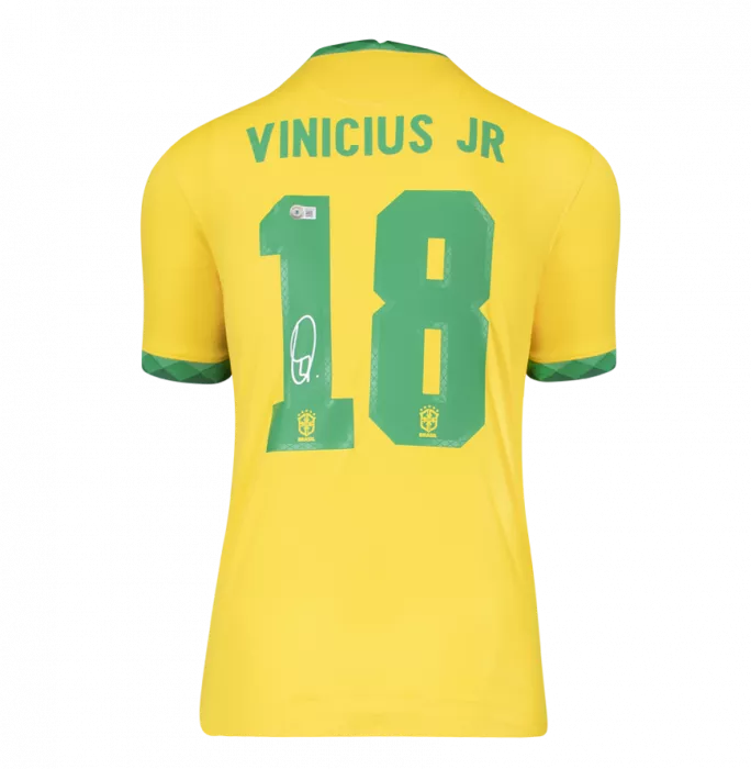 Vinicius Jr Official FIFA World Cup™ Back Signed And Framed Brazil 2020-21 Home Shirt