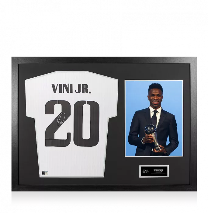 Vinicius Jr Official The Best FIFA Football Awards™ Back Signed and Framed Modern Real Madrid CF Home Shirt: 2024 Winner