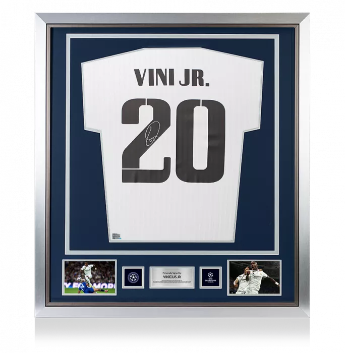 Vinicius Jr Official UEFA Champions League Back Signed and Framed Real Madrid Modern Home Shirt
