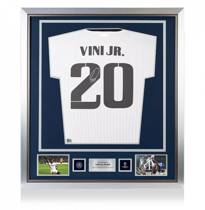 Vinicius Jr Official UEFA Champions League Back Signed and Framed Real Madrid Icon Shirt