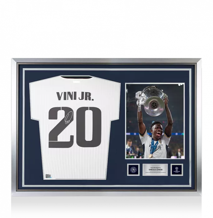 Vinicius Jr Official UEFA Champions League Back Signed and Hero Framed Real Madrid Icon Shirt