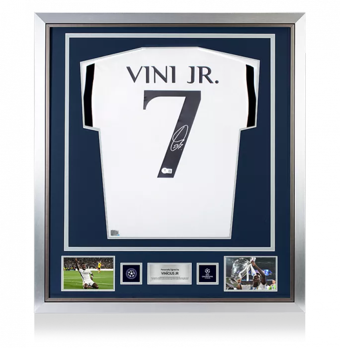Vinicius Jr Official UEFA Champions League Back Signed and Framed Real Madrid 2023-24 Home Shirt
