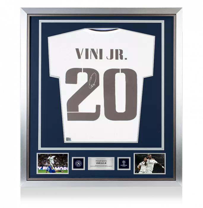 Vinicius Jr Official UEFA Champions League Back Signed and Framed Real Madrid 2022-23 Home Shirt