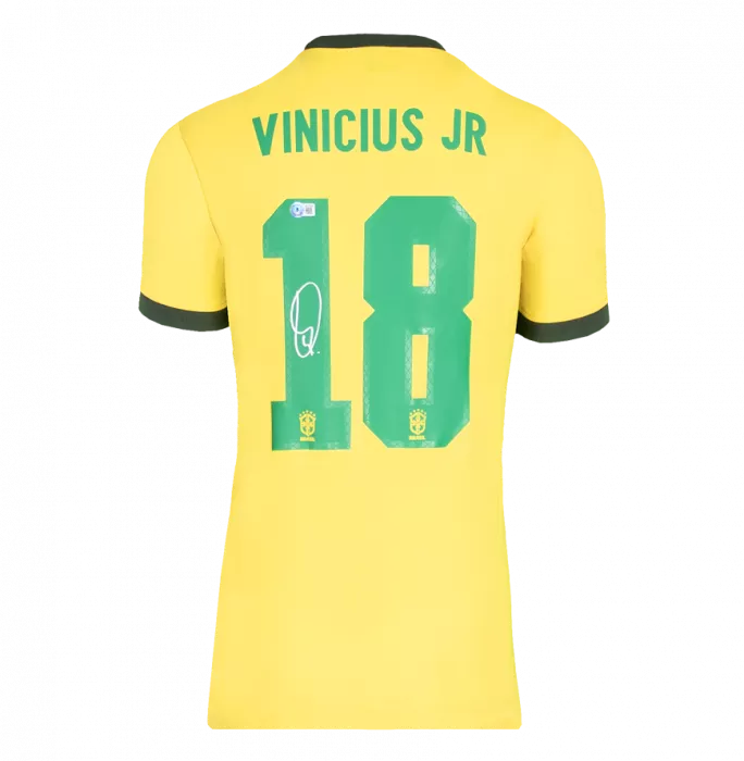 Vinicius Junior Back Signed Brazil Retro Shirt In Hero Frame: Copa América Edition
