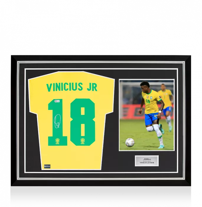 Vinicius Junior Back Signed Brazil Retro Shirt In Hero Frame: Copa América Edition