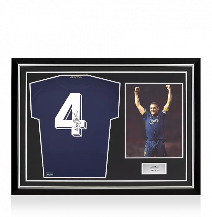 Vinnie Jones Back Signed Modern AFC Wimbledon Shirt In Hero Frame: Option 1
