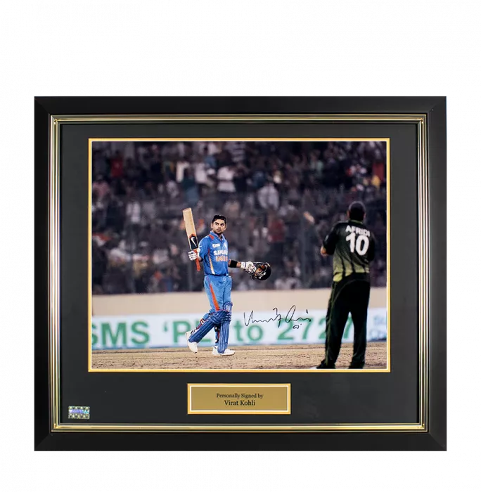Virat Kohli Signed and Framed India Photo: Bat Wave