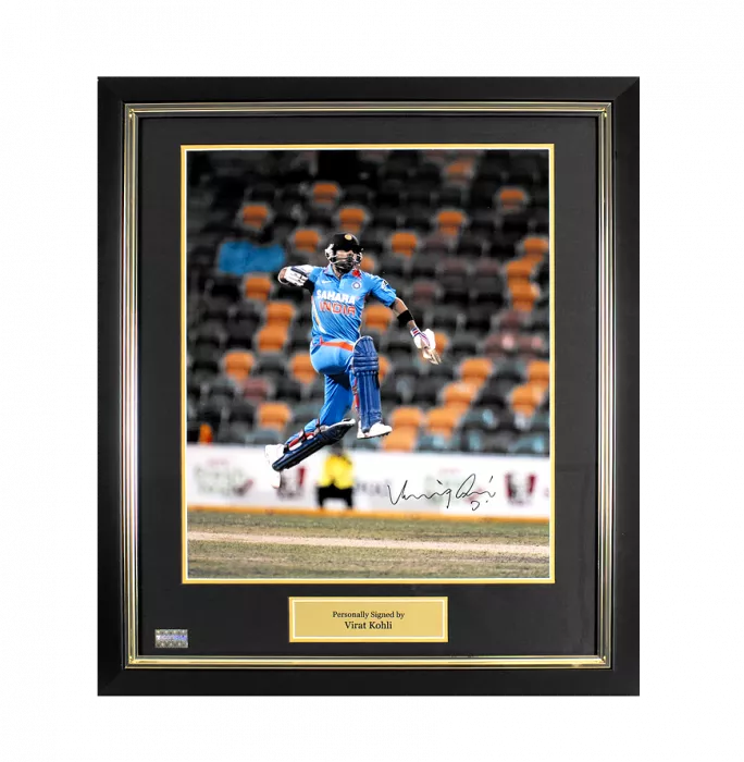 Virat Kohli Signed and Framed India Photo: Celebration Jump