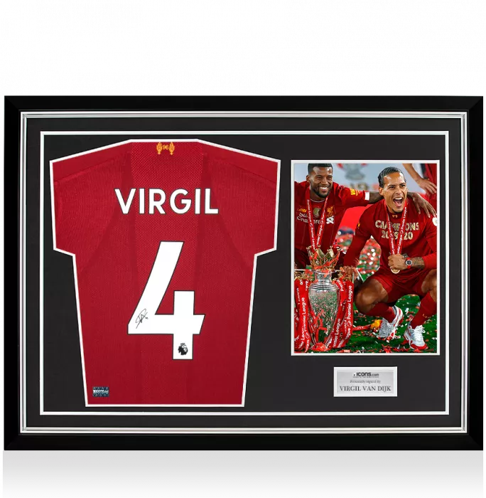 Virgil van Dijk Back Signed Liverpool 2019-20 Home Shirt In Hero Frame: Option 1