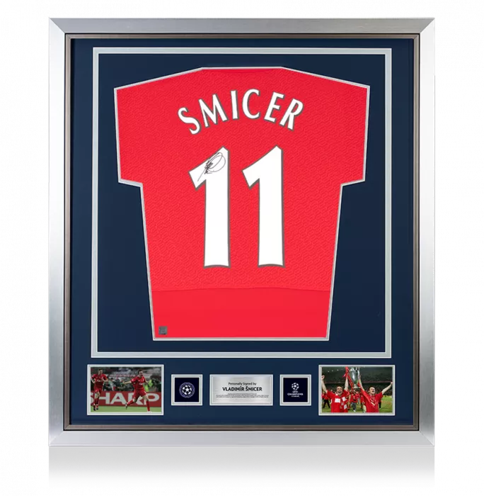 Vladimir Smicer Official UEFA Champions League Back Signed and Framed Liverpool 2005 Home Shirt