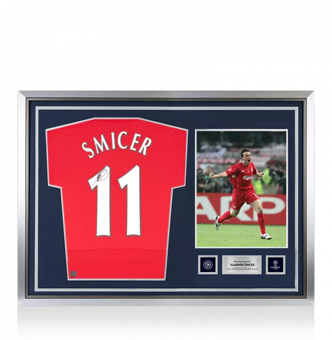 Vladimir Smicer Official UEFA Champions League Back Signed and Hero Framed Liverpool 2005 Home Shirt