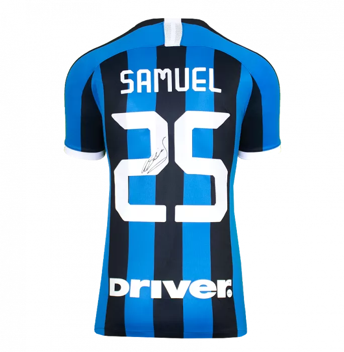 Walter Samuel Back Signed Modern Internazionale Home Shirt With Fan Style Numbers In Classic Frame