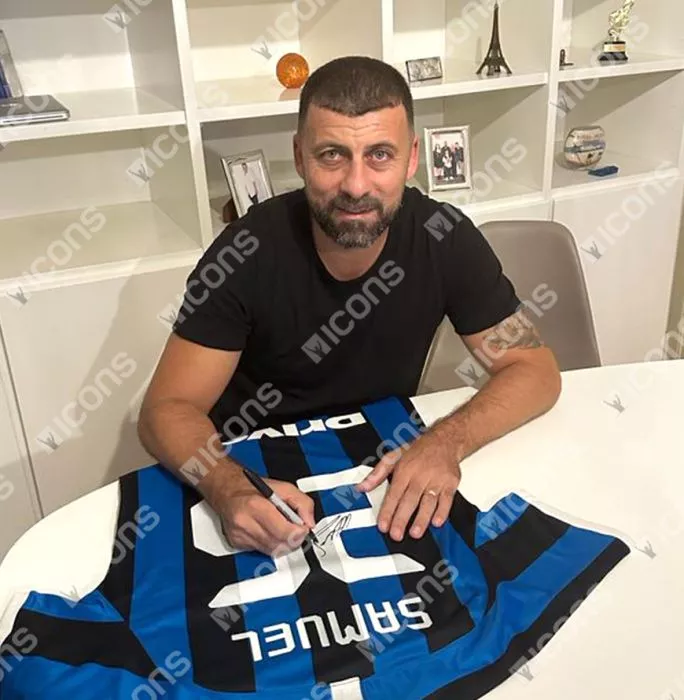 Walter Samuel Back Signed Modern Internazionale Home Shirt With Fan Style Numbers In Classic Frame