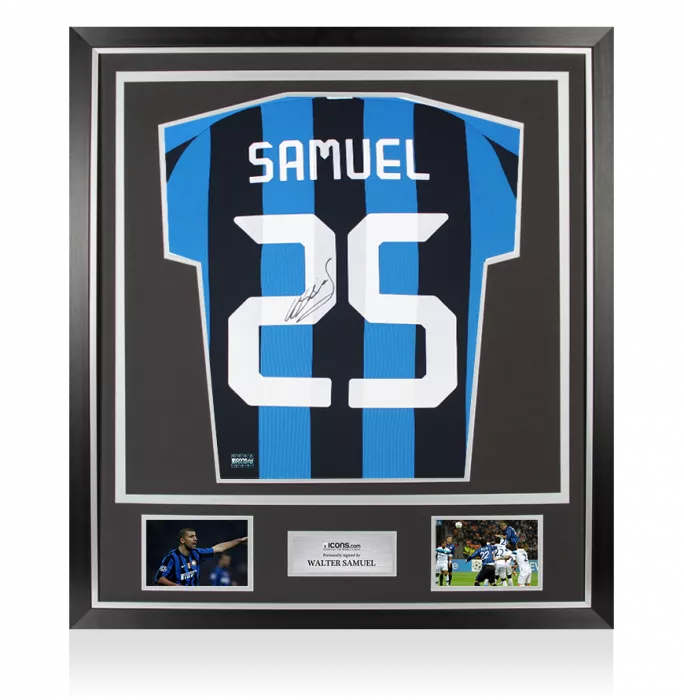 Walter Samuel Back Signed Modern Internazionale Home Shirt With Fan Style Numbers In Classic Frame