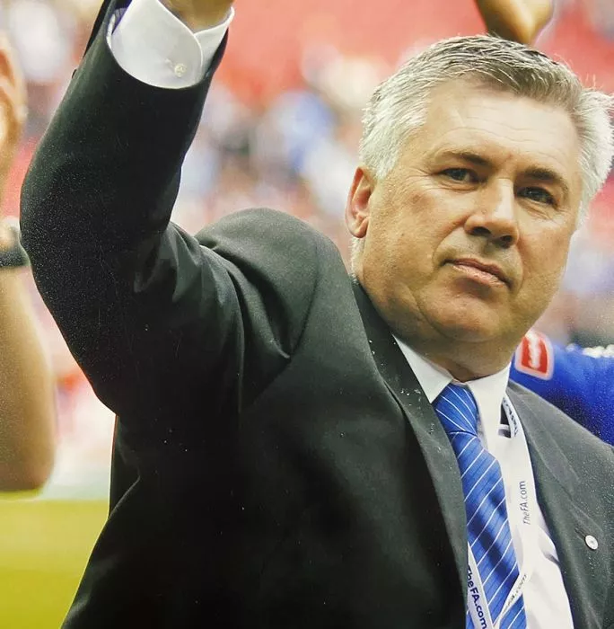 WAREHOUSE SECONDS Carlo Ancelotti Signed Chelsea Photo: Punching Air Grade A