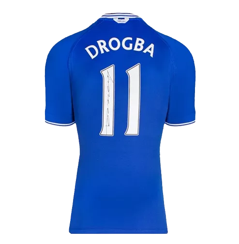 WAREHOUSE SECONDS Didier Drogba Back Signed Chelsea 2000-01 Home Shirt with Fan Style Numbers - Grade B