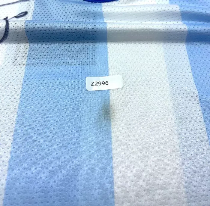 WAREHOUSE SECONDS Diego Maradona Front Signed Retro Le Coq Sportif Argentina Home Shirt - Grade C