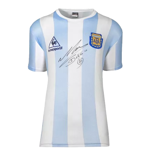 WAREHOUSE SECONDS Diego Maradona Front Signed Retro Le Coq Sportif Argentina Home Shirt - Grade C