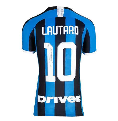 WAREHOUSE SECONDS Lautaro Martinez Back Signed Internazionale 2019-20 Home Shirt with Fan Style Numbers - Grade A