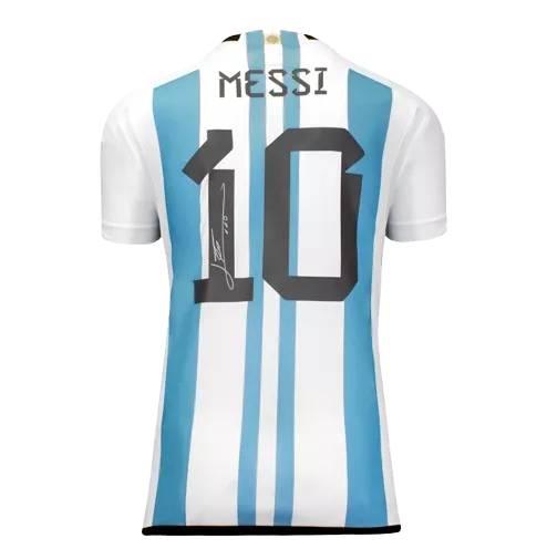 WAREHOUSE SECONDS Lionel Messi Official Back Signed 3 Star Argentina 2022-23 Home Shirt With Fan Style Numbers - Grade B