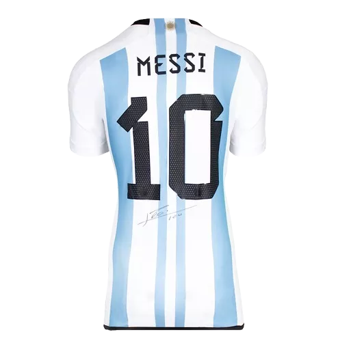 WAREHOUSE SECONDS Lionel Messi Official Back Signed Argentina 2022 Edition Black Mark On Shoulder GRADE B