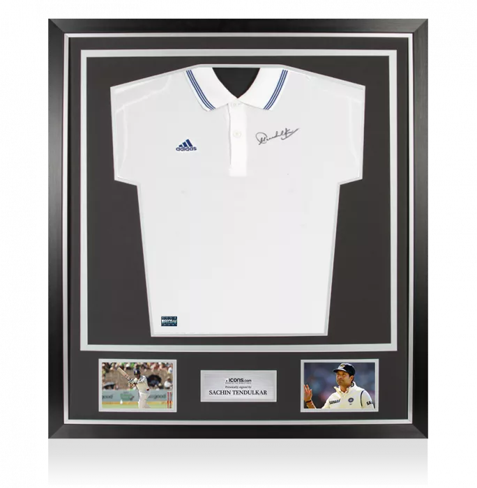 WAREHOUSE SECONDS Sachin Tendulkar Front Signed Adidas Cricket Shirt In Classic Frame – 3