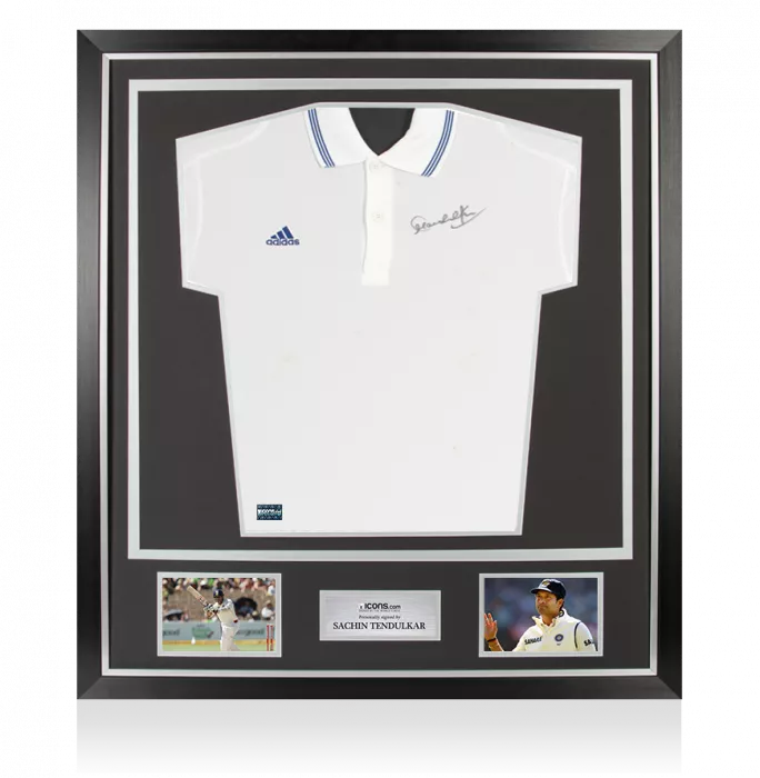 WAREHOUSE SECONDS Sachin Tendulkar Front Signed Adidas Cricket Shirt In Classic Frame – 1