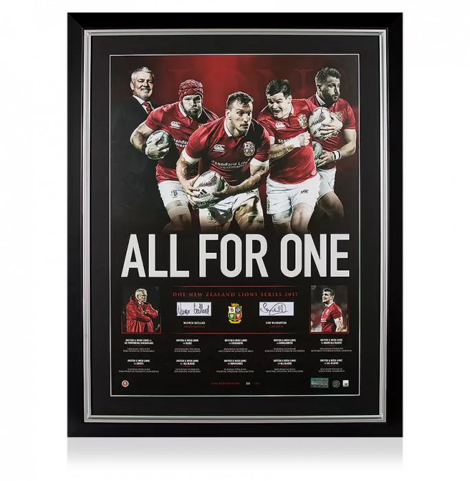 Warren Gatland and Sam Warburton Signed and Framed Poster: All For One